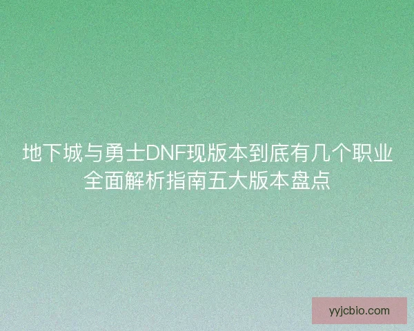 地下城与勇士DNF现版本到底有几个职业全面解析指南五大版本盘点