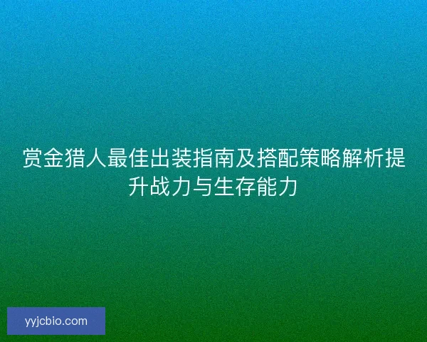 赏金猎人最佳出装指南及搭配策略解析提升战力与生存能力